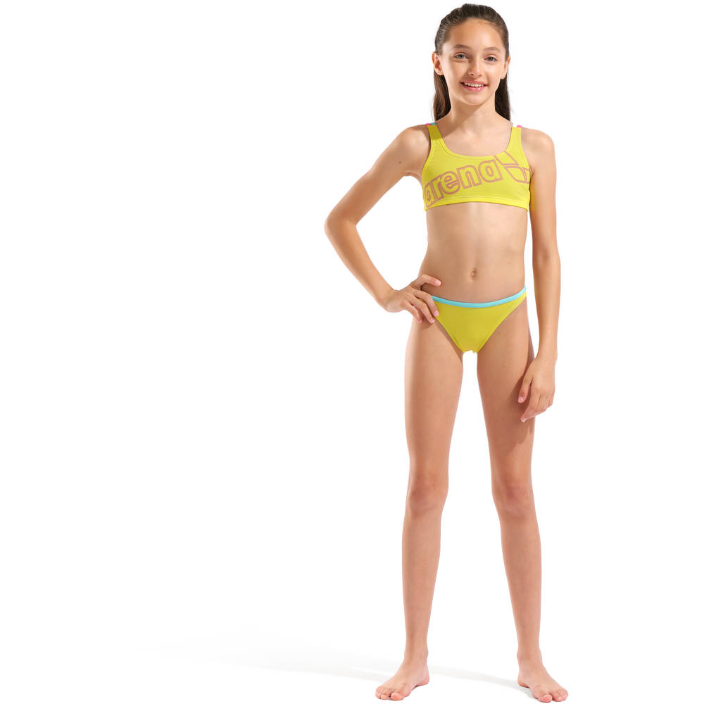 Arena Girls Logo Swimsuit Two Pieces - yellow star-water-shocking pink