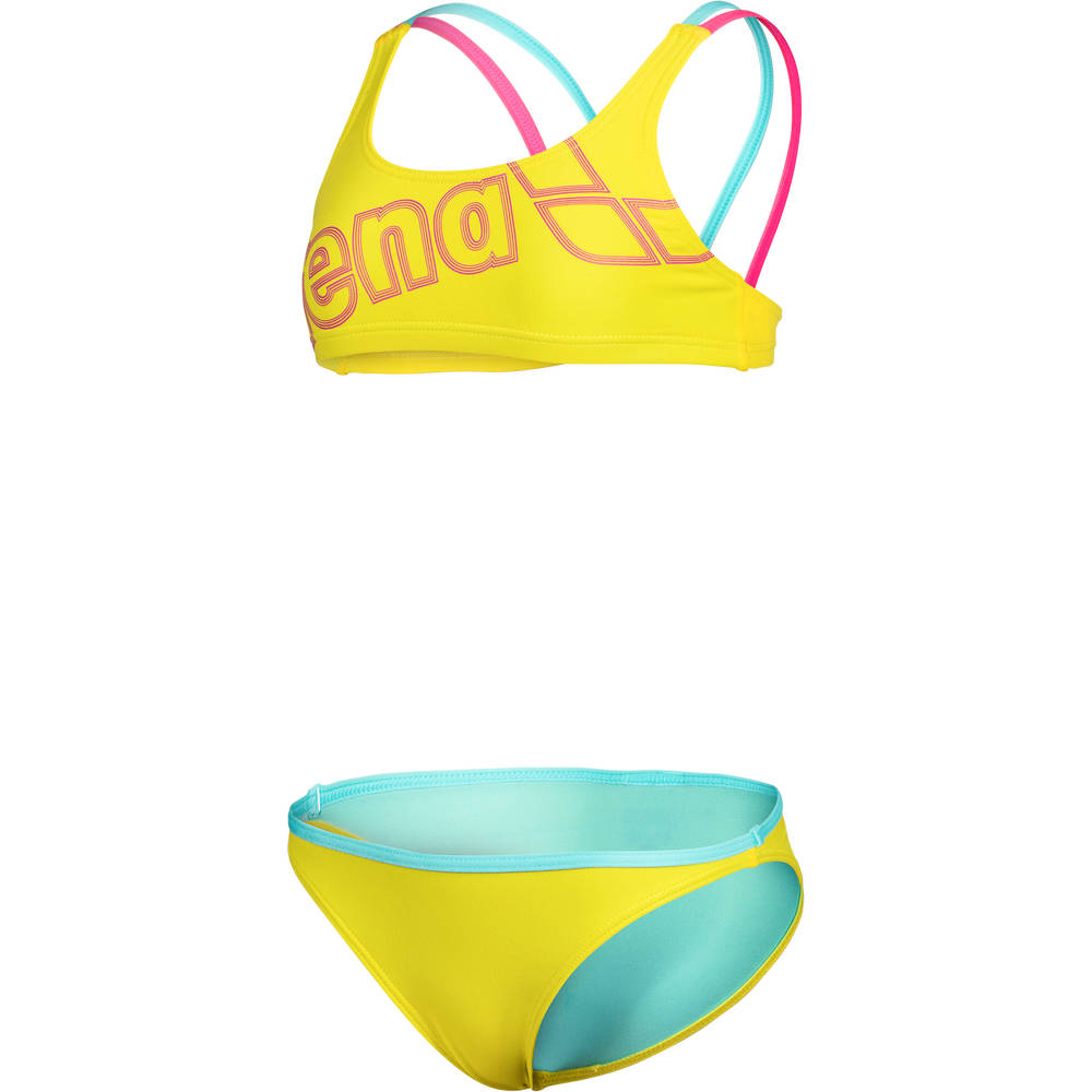 Arena Girls Logo Swimsuit Two Pieces - yellow star-water-shocking pink