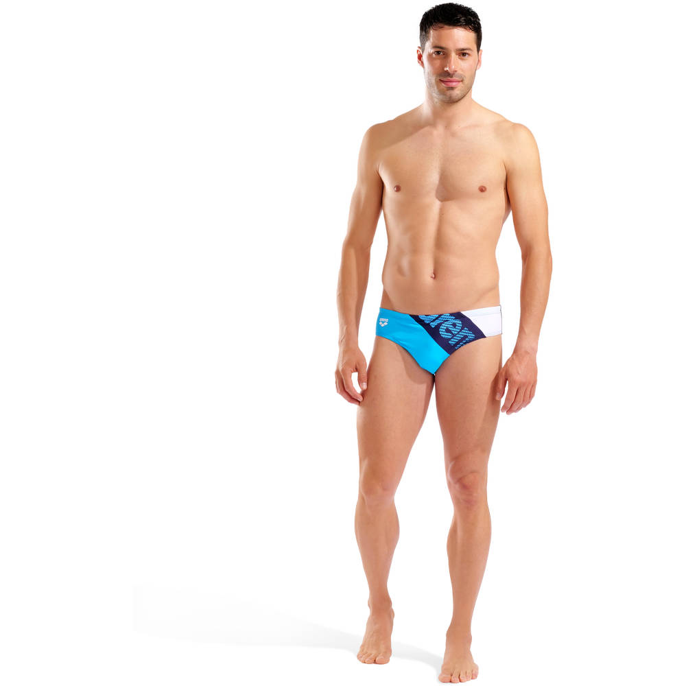 Arena Mens Stripeflow Swim Briefs - navy-turquoise-white