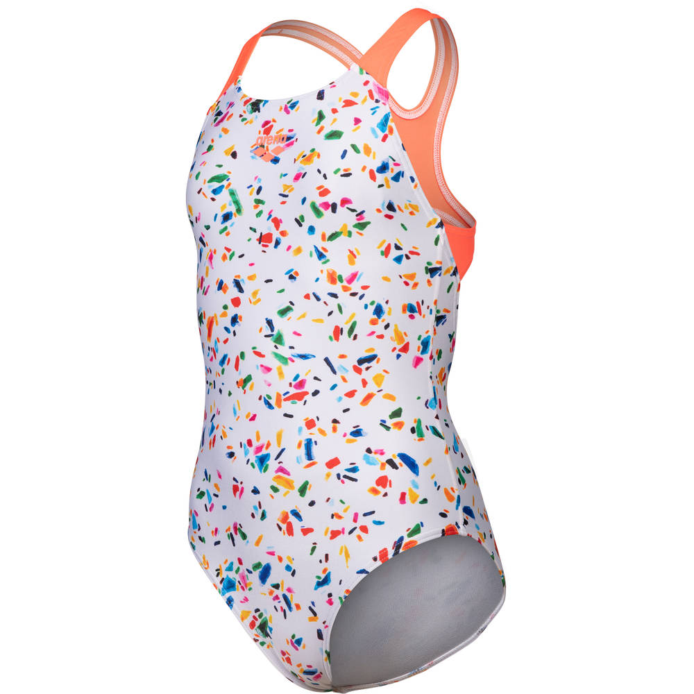 Arena Girls Confetti Swimsuit Swim Pro Back (white-bright coral)