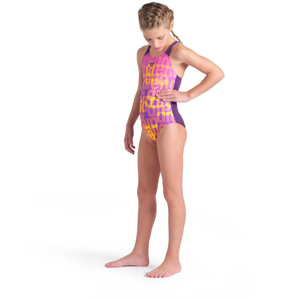 Arena Girls Multi Colours Swimsuit V Back (plum)