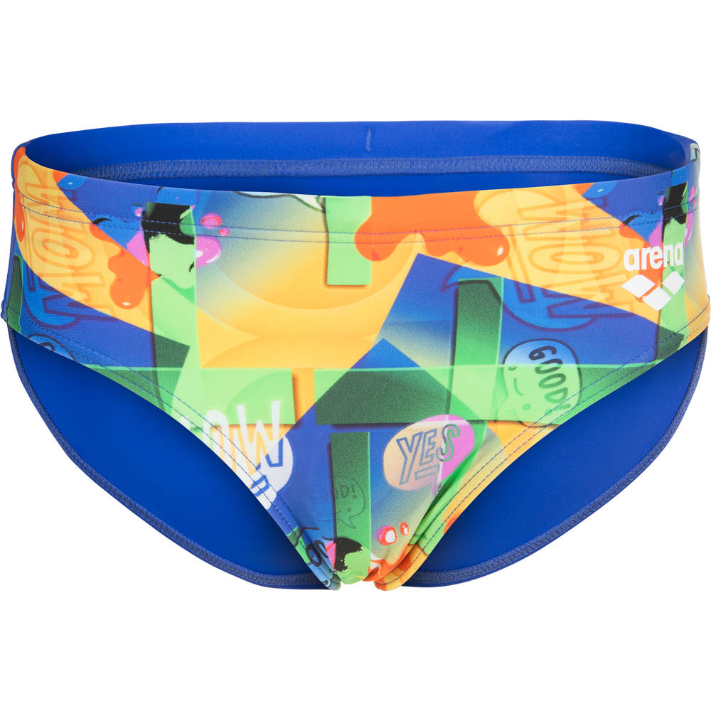 Arena Boys Sticker Swim Briefs (neon blue-multi)