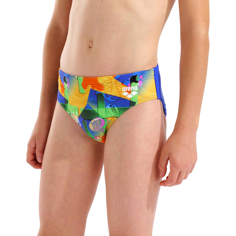 Arena Boys Sticker Swim Briefs (neon blue-multi)
