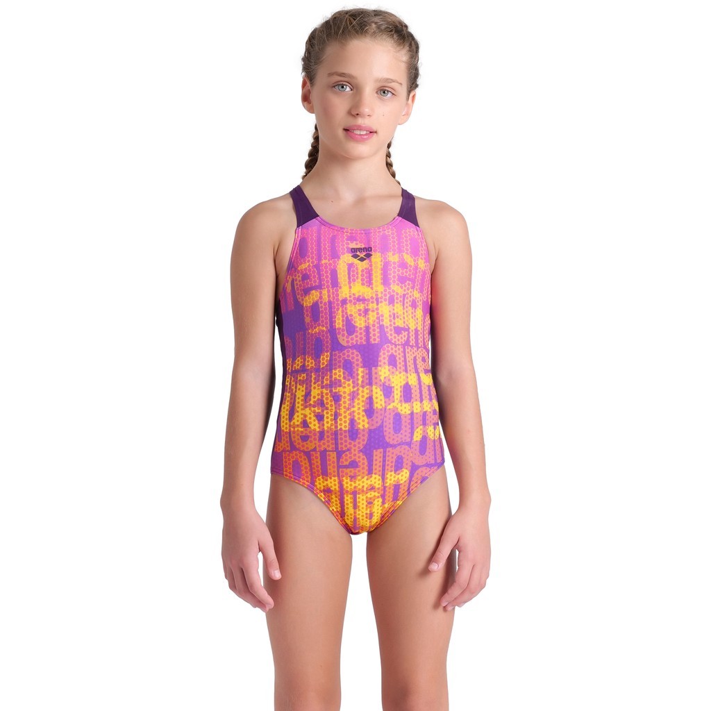 Arena Girls Multi Colours Swimsuit V Back - plum