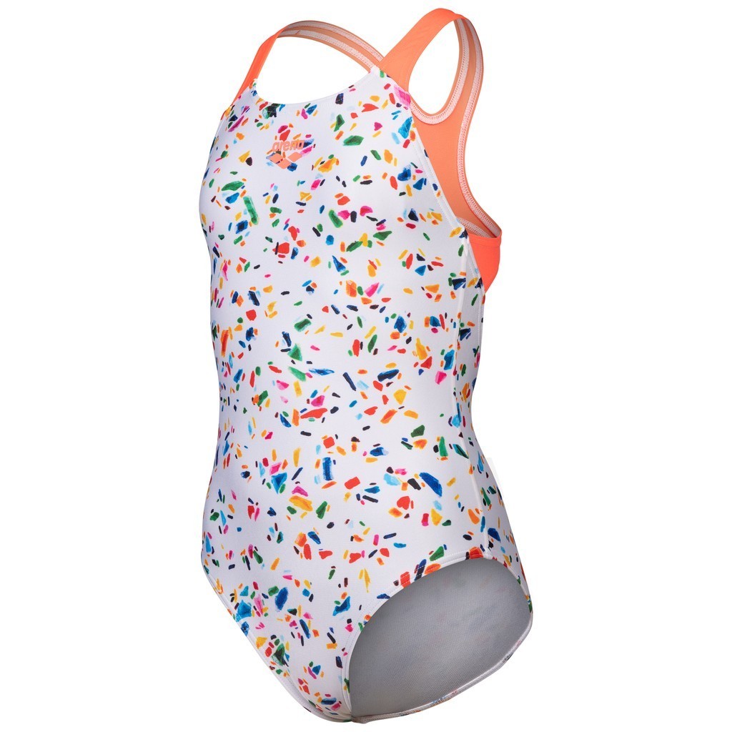 Arena Girls Confetti Swimsuit Swim Pro Back - white-bright coral