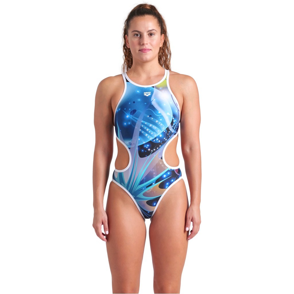 Arena Womens One Print Swimsuit Tech Back - black multi-white