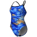 Arena Womens Gold Leaves Swimsuit Challenge Back - blue river