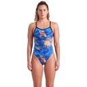 Arena Womens Gold Leaves Swimsuit Challenge Back - blue river