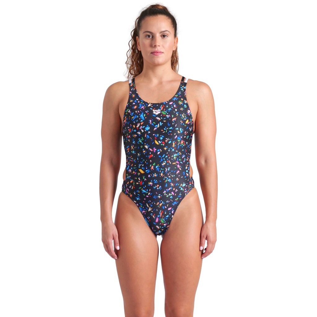 Arena Womens Confetti Swimsuit Swim Tech Multi - black-white