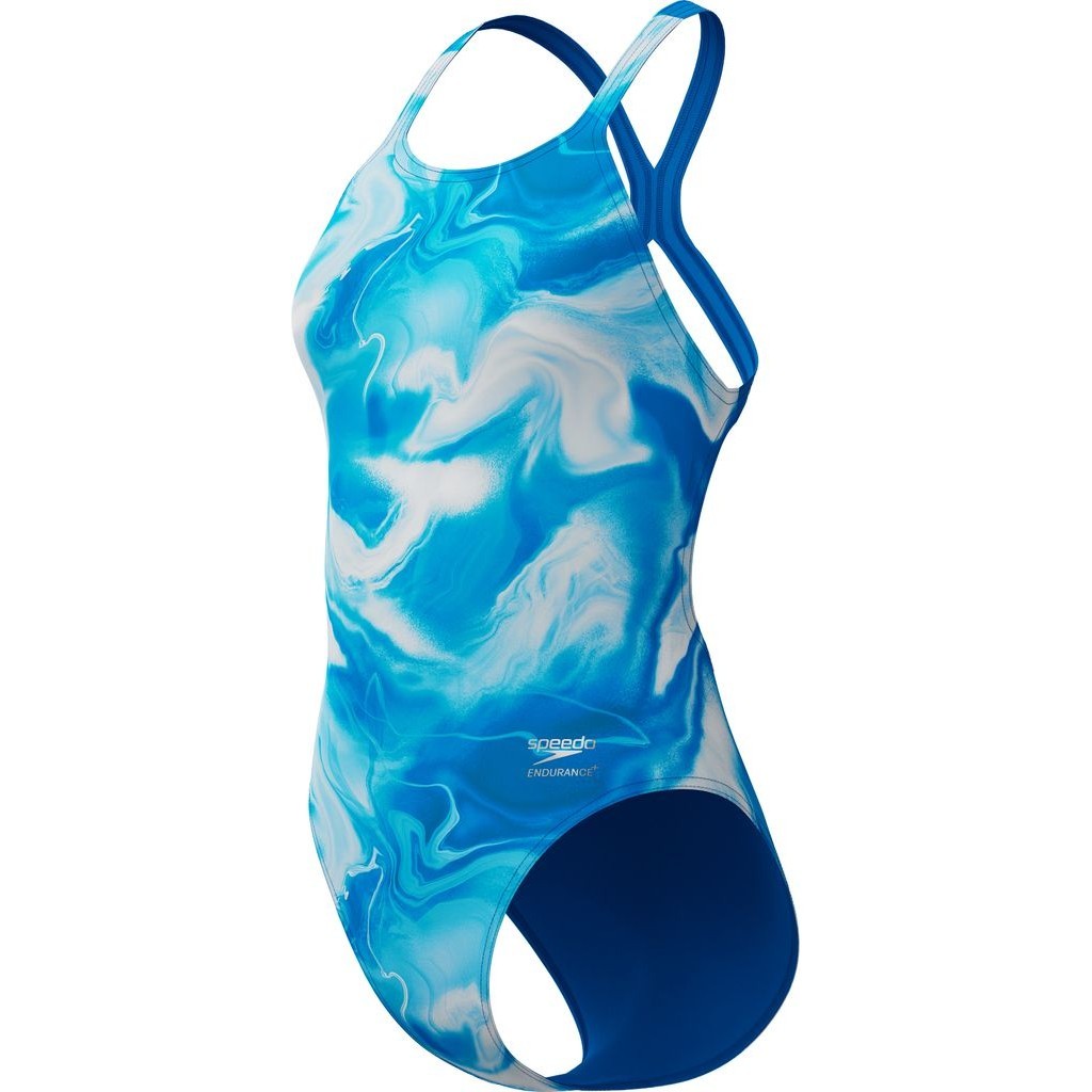 Speedo Womens Printed Powerback - Ocean Wash-Lagoon Blue