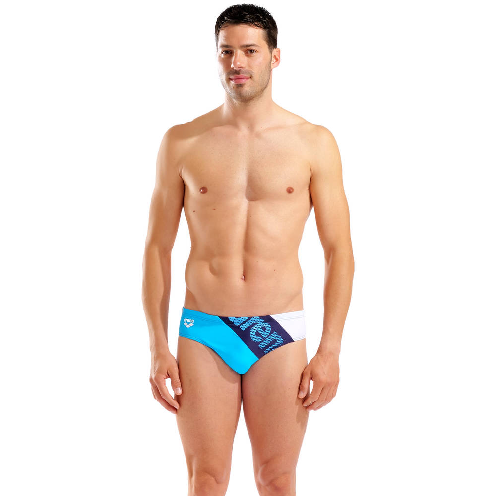 Arena Mens Stripeflow Swim Briefs - navy-turquoise-white