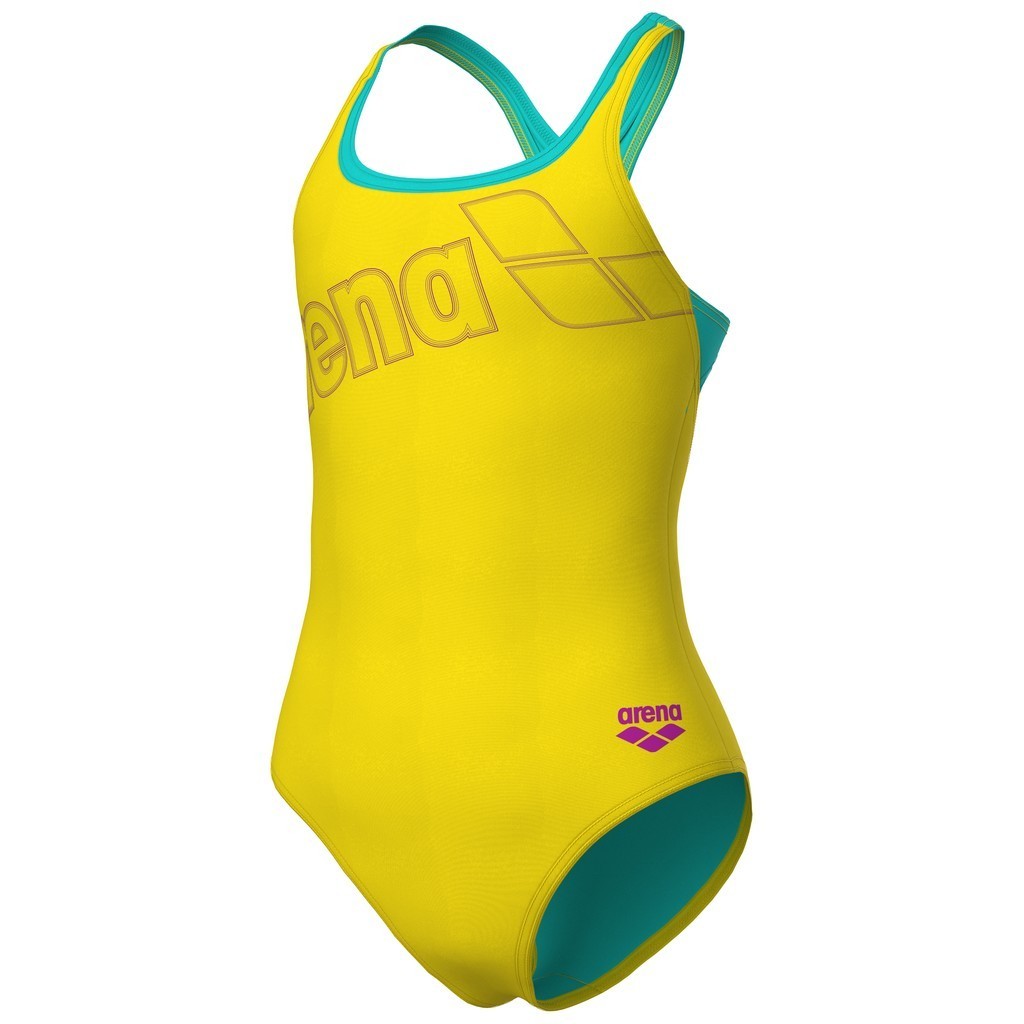 Arena Girls Logo Swimsuit Swim Pro Back - yellow star-water