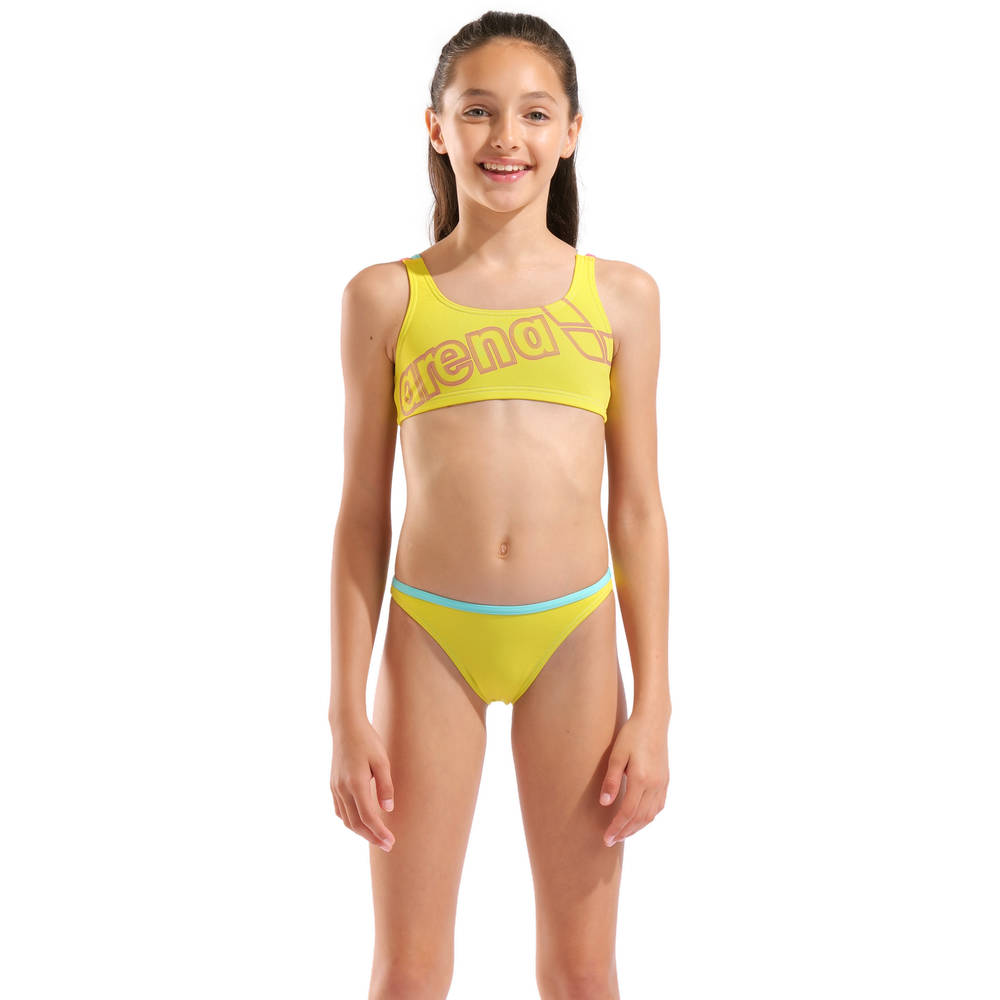 Arena Girls Logo Swimsuit Two Pieces - yellow star-water-shocking pink