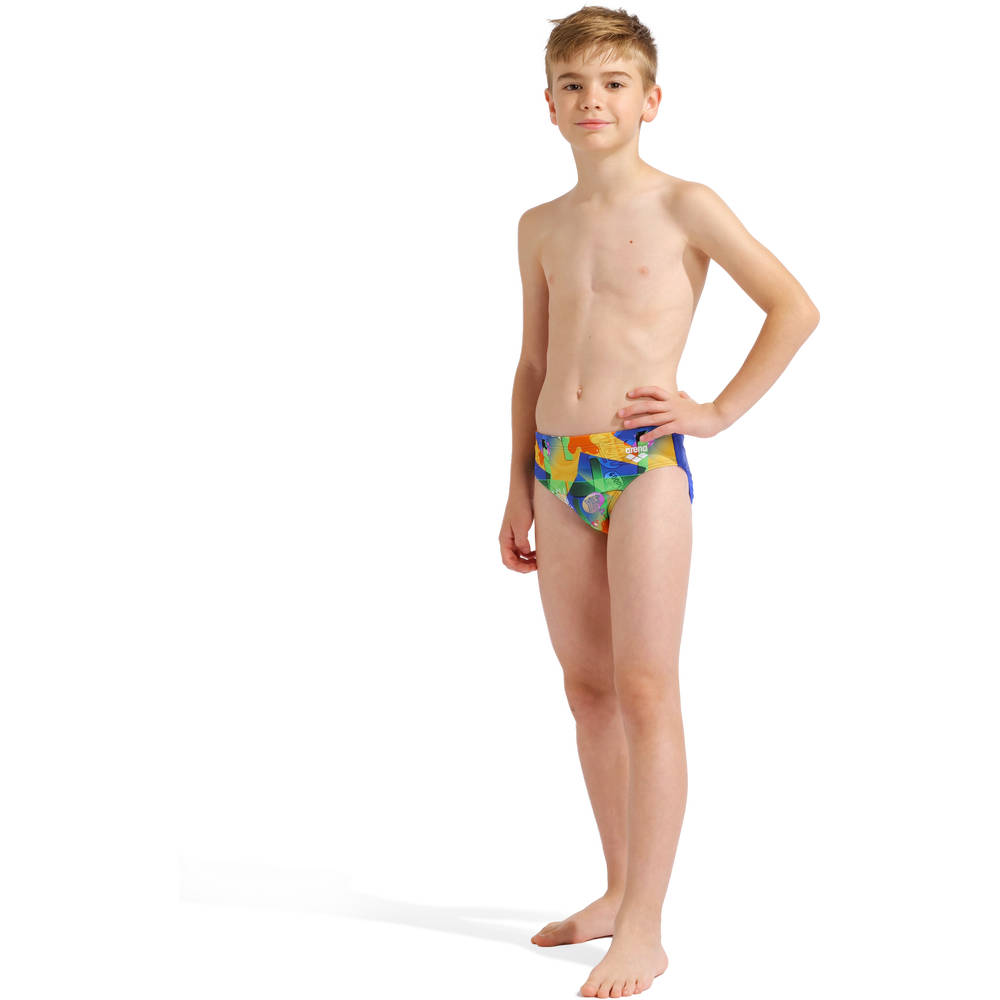 Arena Boys Sticker Swim Briefs (neon blue-multi)