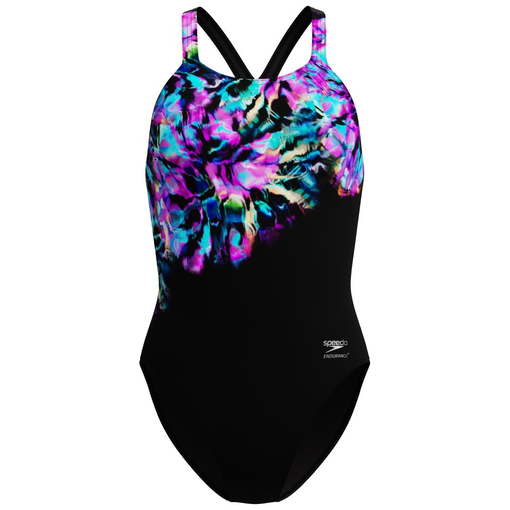 Speedo Womens Placement Printed Powerback - Glitchy Garden-black