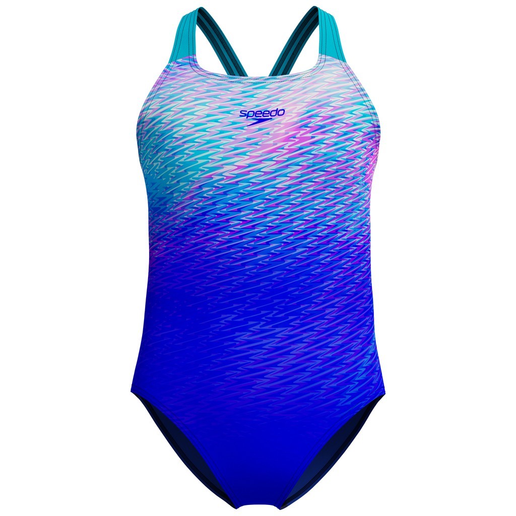 Speedo Girls Print Powerback One Piece - Sapphire-Mayan Blue