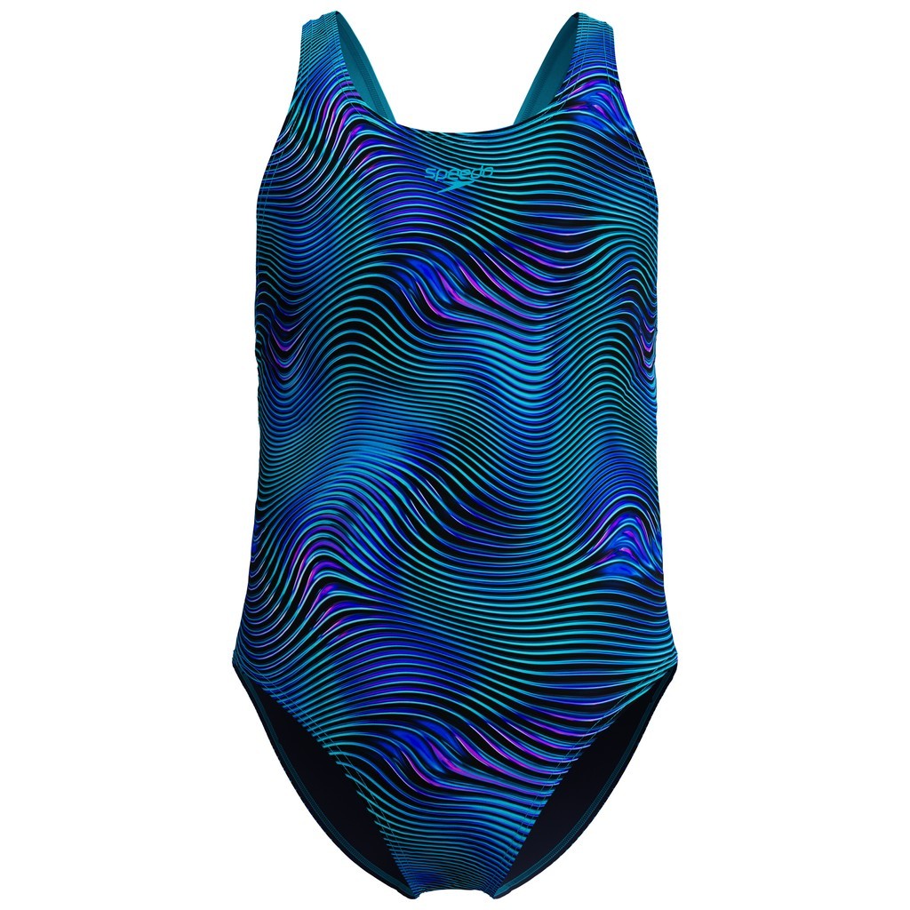 Speedo Girls Print Leaderback One Piece - Sapphire-Mayan Blue