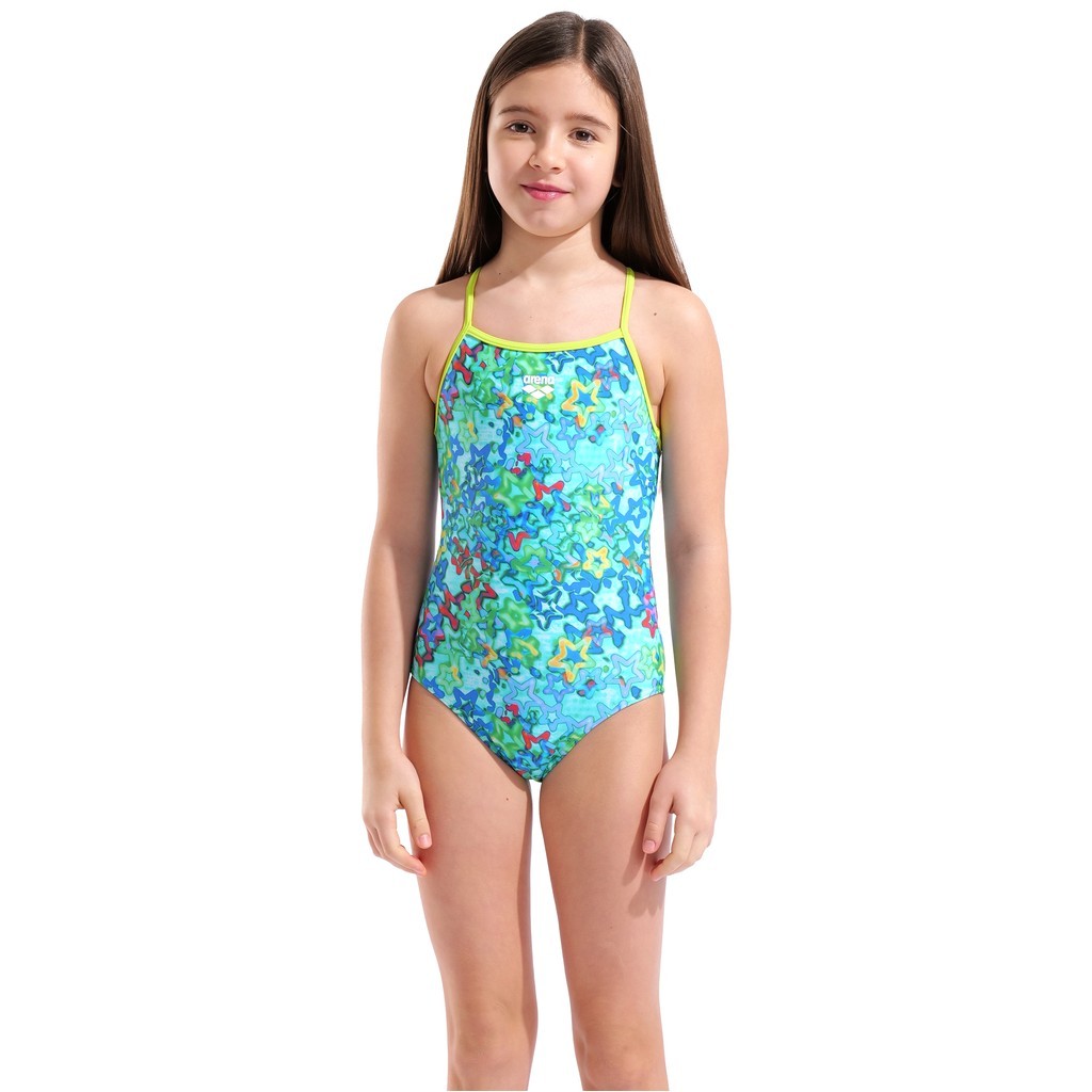 Arena Girls Stars Swimsuit Light Drop Back L - blue multi-artic lime