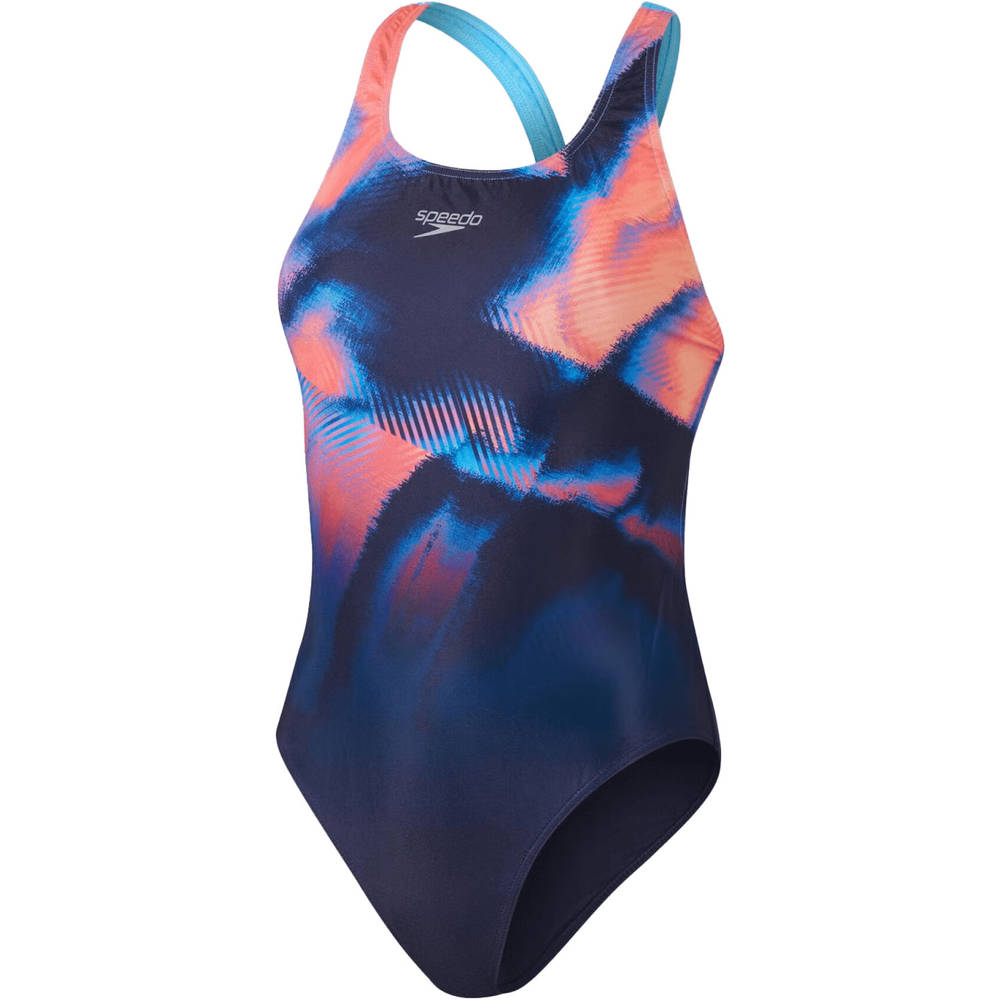 Speedo Womens Placement Printed Powerback - Brushy Shadows-Cruise