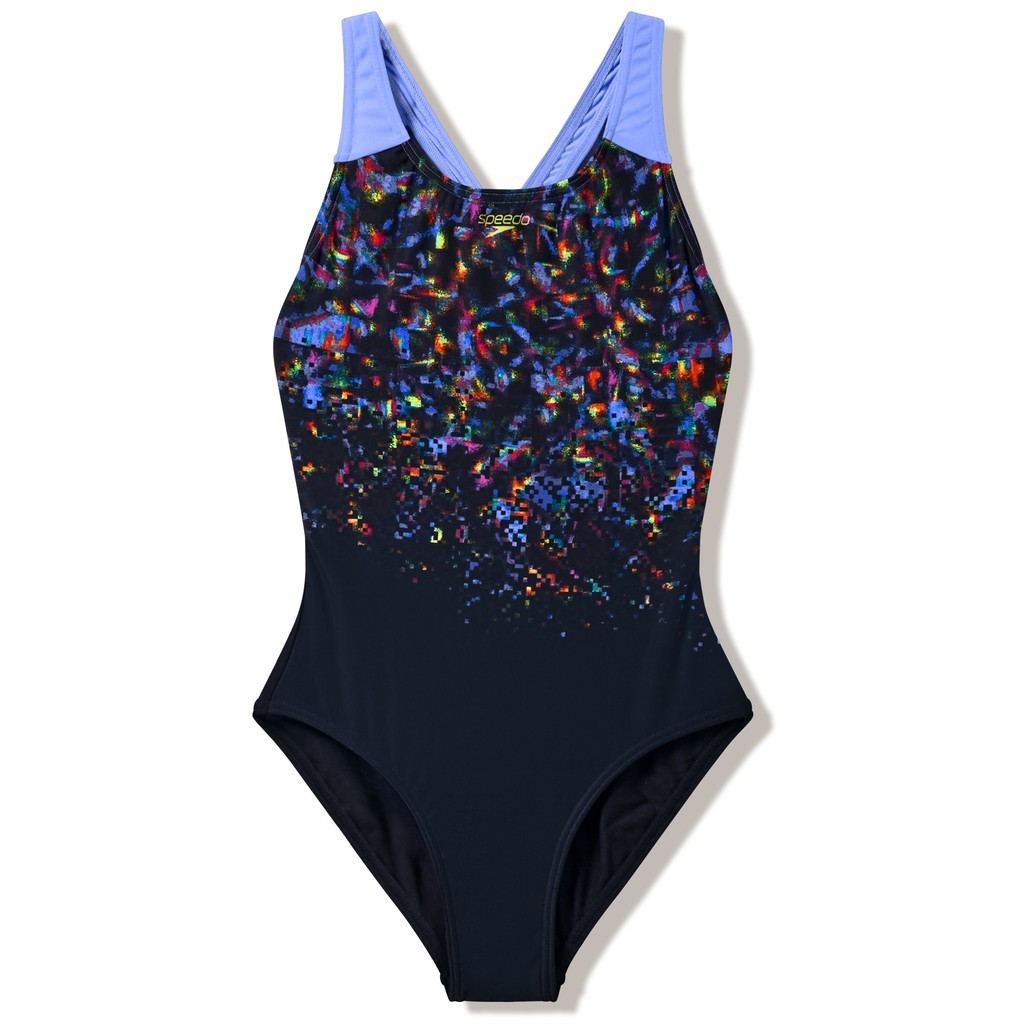 Speedo Girls Print Splashback Swimsuit - Anthracite/Moonlight Lavender