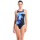 Arena Womens Mix Swimsuit Swim Pro Back - black-multi-neon blue